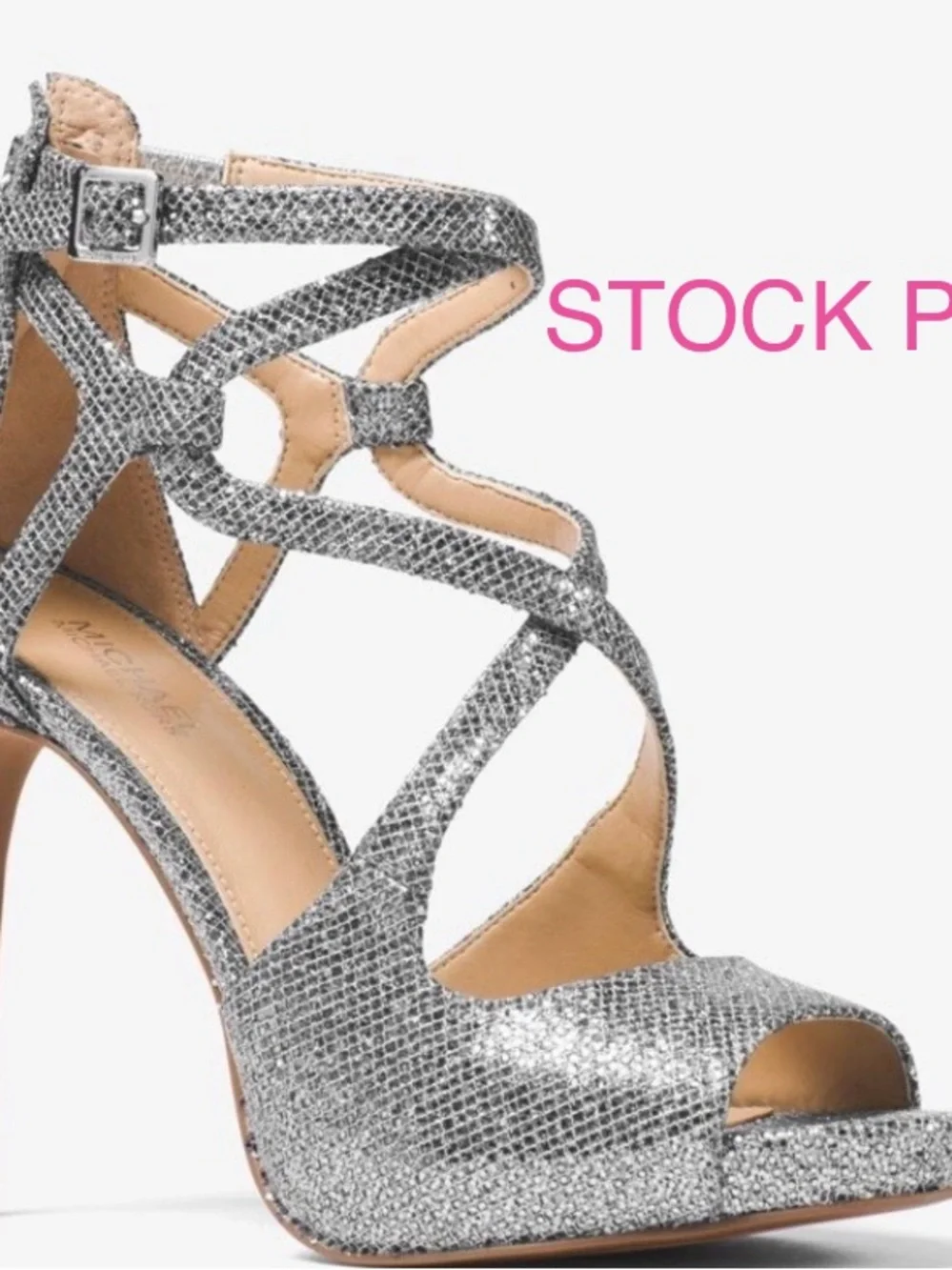 Michael Kors Silver Glitter Strappy Women’s Sandal Stilettos.